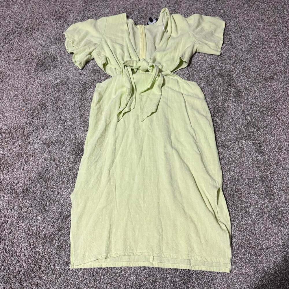 Lulus Green Spring Easter Tie-Front Cutout Dress, Size L